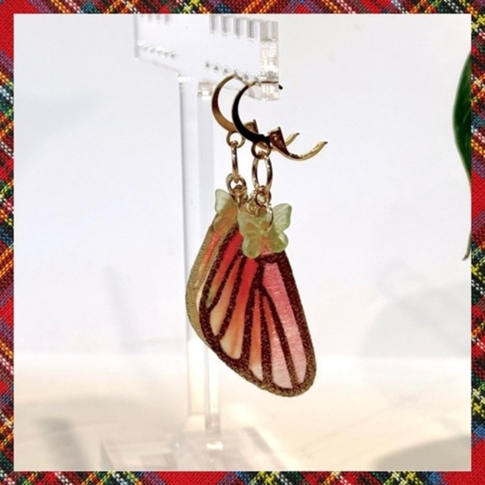 Butterfly Wing & Charm‎ Lever-back Hoop Earrings NWT